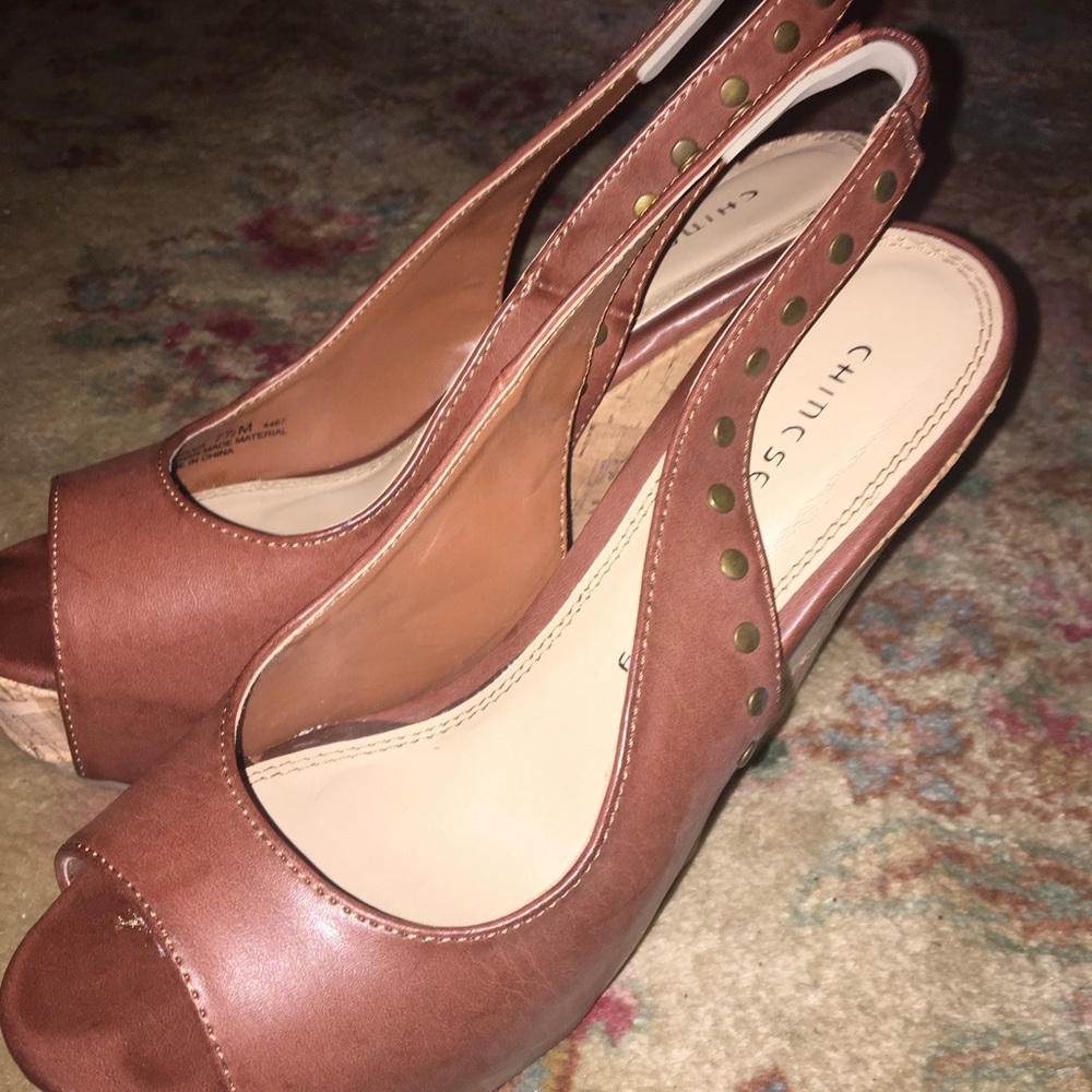brown wedges with studs